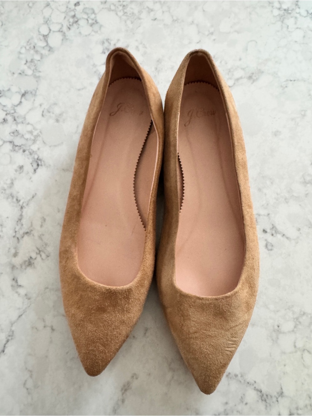 J.Crew Women’s 8.5 Tan Suede Pointed Toe Ballet Flats Leather